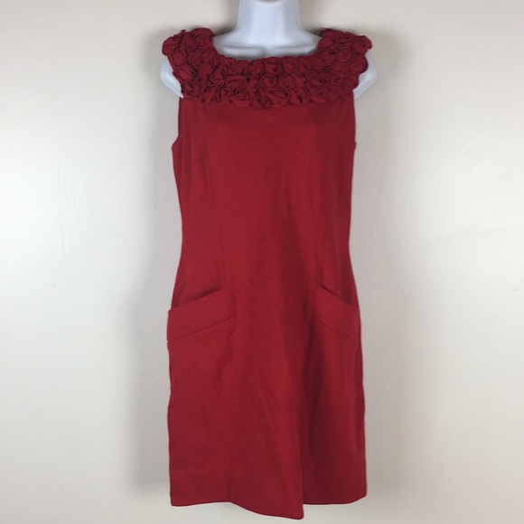 Taylor Women Red Sheath Dress Size 8 Rose Embellis - Picture 1 of 7